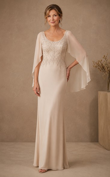 Ivory Cape Sleeve Lace Sheath Mother Dress