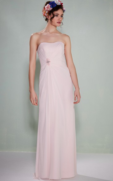 Strapless Ruched Chiffon Bridesmaid Dress With Broach