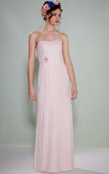 Strapless Ruched Chiffon Bridesmaid Dress With Broach