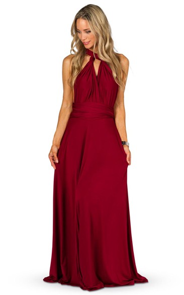Halter Sleeveless Chiffon Convertible Bridesmaid Dress With Ruching And Straps