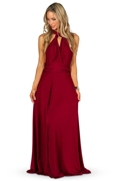 Halter Sleeveless Chiffon Convertible Bridesmaid Dress With Ruching And Straps