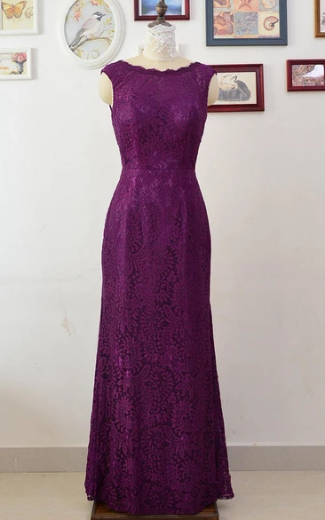 Floor-length Lace Dress With Illusion