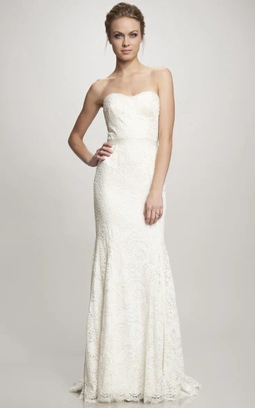 Sheath Sweetheart Lace Wedding Dress With Bow