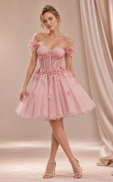 Pink Off-the-Shoulder Floral Mini Dress