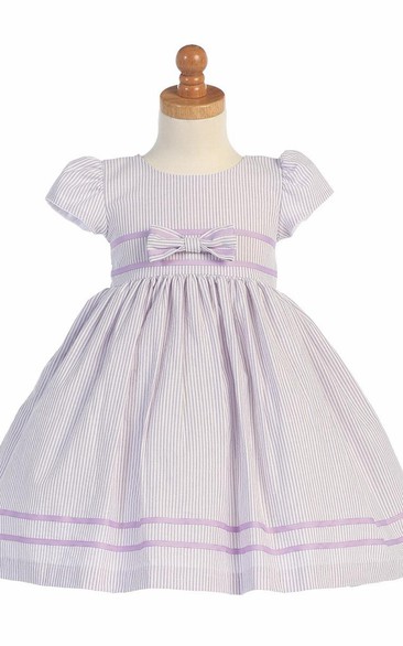 Tea-Length Pleated Tiered Flower Girl Dress With Sash