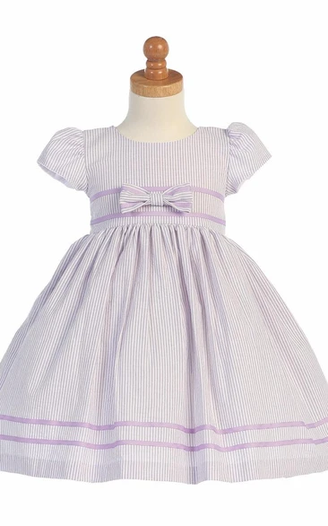 Tea-Length Pleated Tiered Flower Girl Dress With Sash