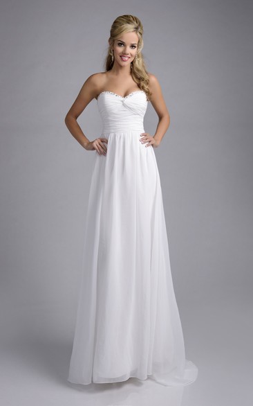 Knotted Sweetheart Chiffon A-Line Wedding Dress With Trim Rhinestones