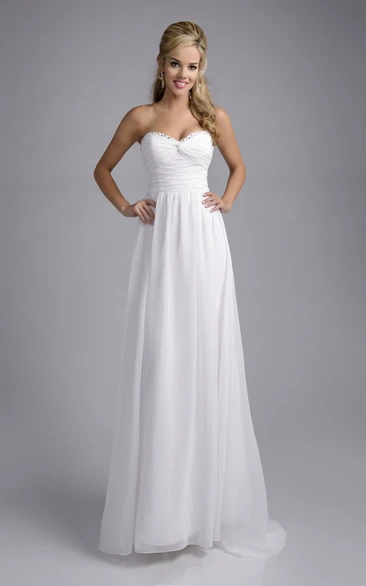 Knotted Sweetheart Chiffon A-Line Wedding Dress With Trim Rhinestones