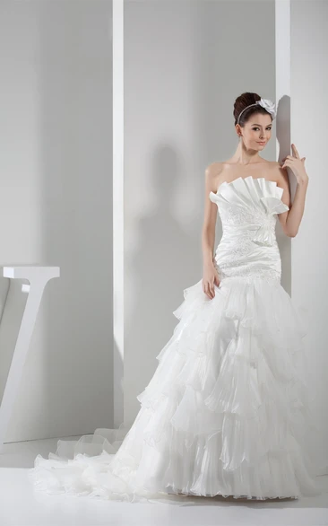 Sleeveless A-Line Tiered Appliques and Ball-Gown With Bow