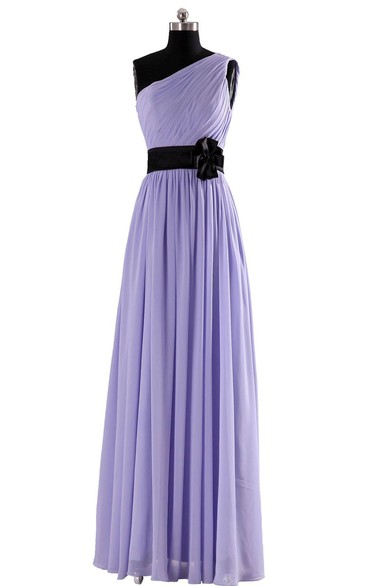 Elegant One-shoulder Chiffon A-line Dress With Floral Band