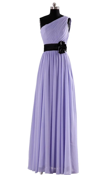 Elegant One-shoulder Chiffon A-line Dress With Floral Band