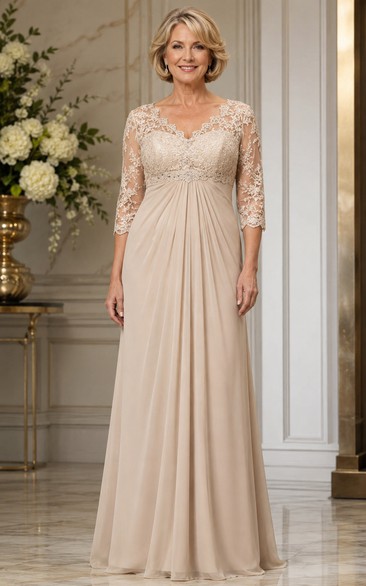 Champagne Empire A-Line Lace 3/4 Sleeve Mother Dress