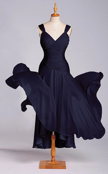 Amazing A-line Tea-length Dress with Dropped Waist