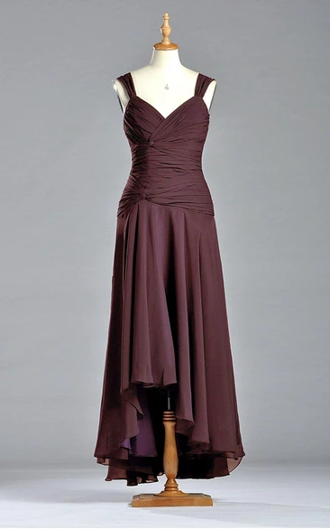 Charming A-line V-neck Ruched Dress with Dropped Waist