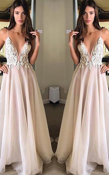 Chiffon Floor-length A Line Sleeveless Casual Evening Dress with Appliques
