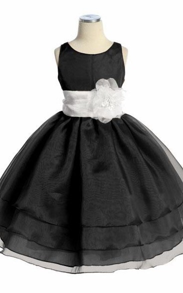 Tea-Length Tiered Organza Flower Girl Dress