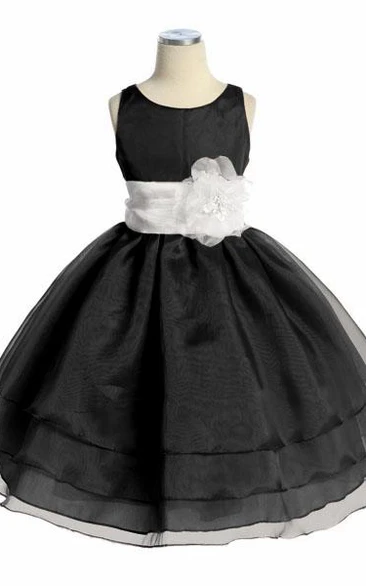Tea-Length Tiered Organza Flower Girl Dress