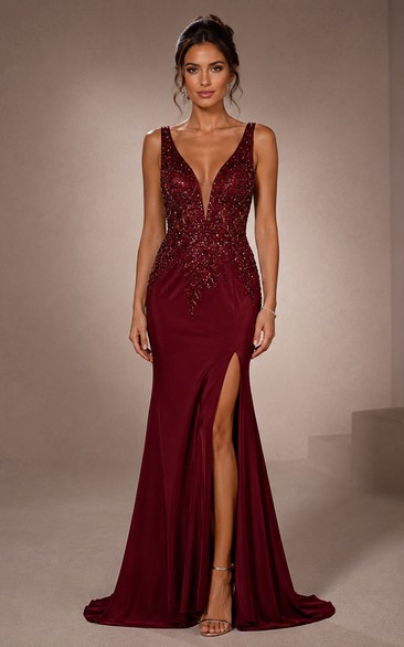 Mermaid V-Neck Sequins Prom Dress with Sequins