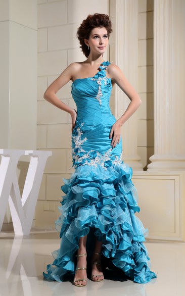 Sleeveless High-Low Sheath Dress With Ruffles and Flowers