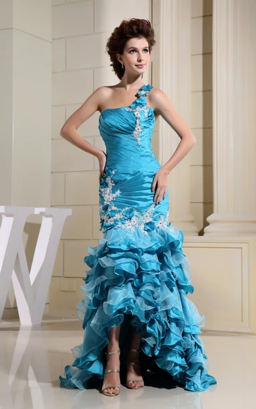 Sleeveless High-Low Sheath Dress With Ruffles and Flowers