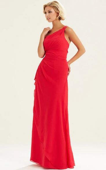 Floor-Length One-Shoulder Side-Draped Sleeveless Chiffon Bridesmaid Dress