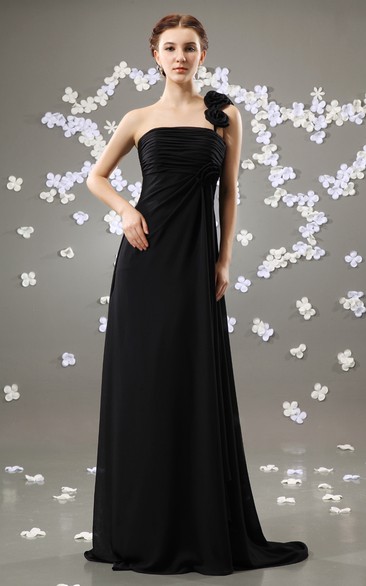 Strapless Floor-Length Dress With Pleating and Brush Train