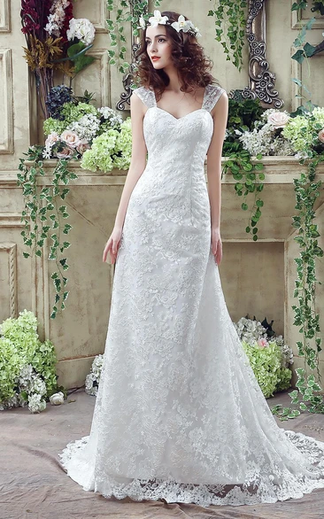 Elegant Lace Sweetheart A-line Wedding Dress Styles Sweep Train Lace-up