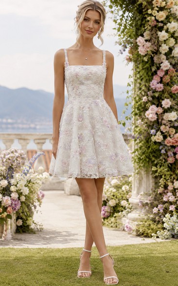 Short Spaghetti Strap Lace Wedding Dress
