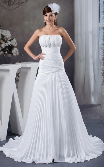 Sleeveless A-Line Pleated Ruched Top and Dress With Beading