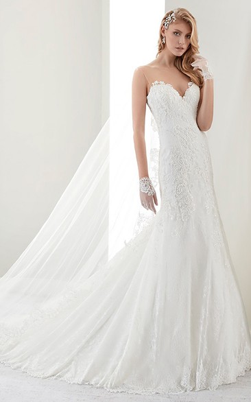 Sweetheart Sheath Lace Bridal Gown With Spaghetti Straps And Brush Train