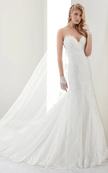 Sweetheart Sheath Lace Bridal Gown With Spaghetti Straps And Brush Train