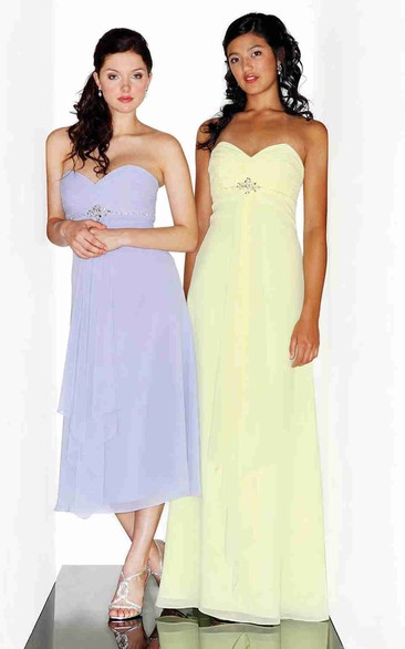 Tea-Length Sweetheart Sleeveless Criss-Cross Chiffon Bridesmaid Dress