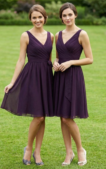 Criss-Cross V-Neck Chiffon Dress with Bow