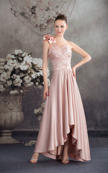 Sleeveless Pleated High-Low Floral Epaulet and Dress With Ruching