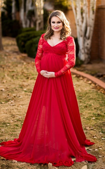 A-line Illusion Long Sleeve Empire Maternity Dress