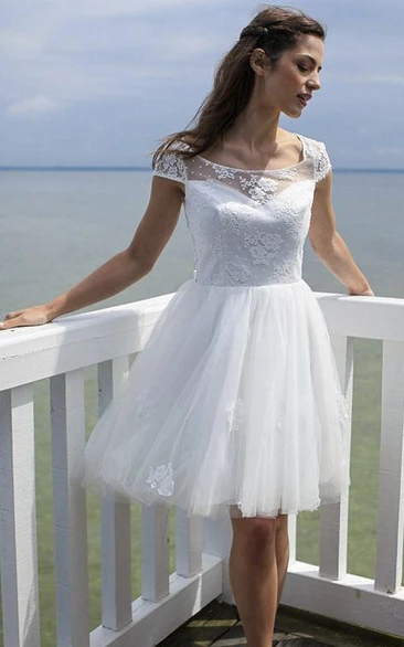 Knee-length Tulle Cute Dress With Keyhole And Illusion Lace