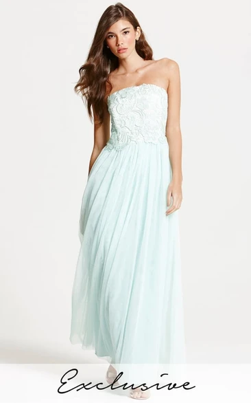 Maxi Strapless Appliqued Tulle Bridesmaid Dress