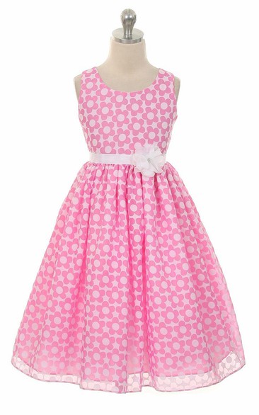 Straps Tea-Length Tiered Organza Flower Girl Dress