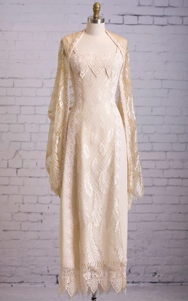 Long Lace Lace-Up Back Dress With Illusion Cape