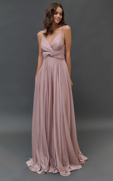 Spaghetti Empire Chiffon Criss-cross Pleated Dress