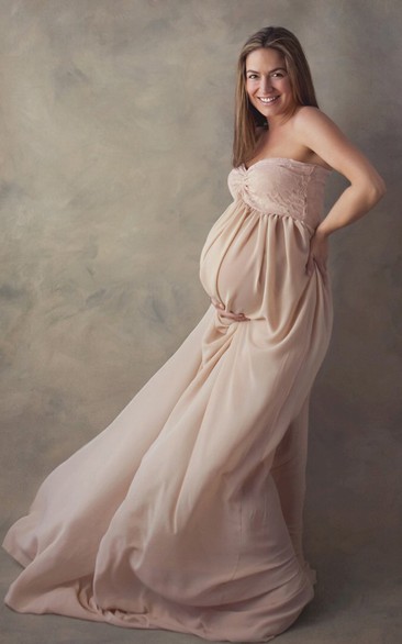 Chiffon Lace A-line Sleeveless Sweetheart Maternity Dress