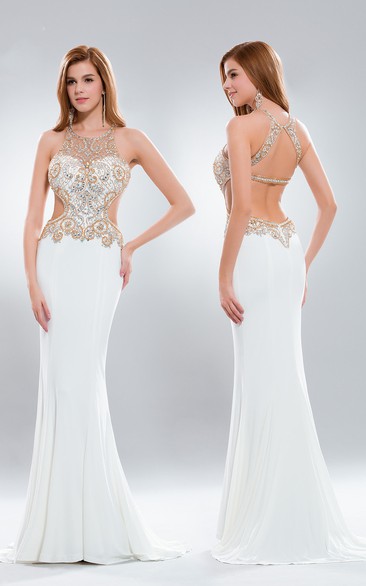 Trumpet Scoop-Neck Sleeveless Jersey Straps Dress With Beading