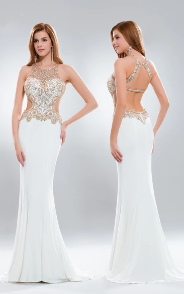 Trumpet Scoop-Neck Sleeveless Jersey Straps Dress With Beading