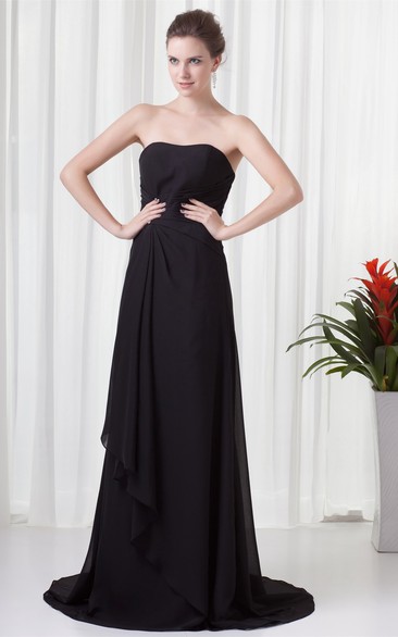 Strapless Maxi Chiffon Brush Train and Gown With Draping