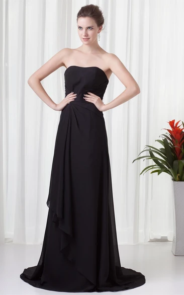 Strapless Maxi Chiffon Brush Train and Gown With Draping