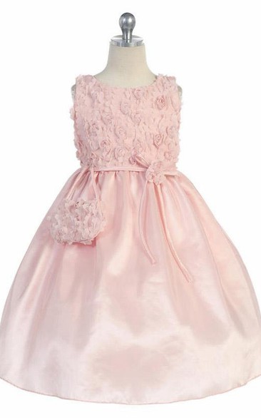 Knee-Length Bowed Embroideried Tulle&Taffeta Flower Girl Dress With Split
