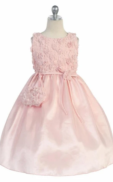 Knee-Length Bowed Embroideried Tulle&Taffeta Flower Girl Dress With Split