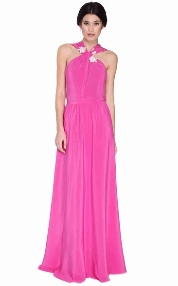 Sheath Floor-Length Sleeveless Beaded Bridesmaid Dress