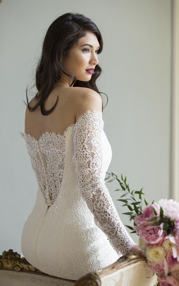 Off-The-Shoulder Long-Sleeve Maxi Lace Wedding Dress