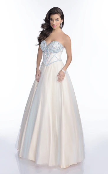 Tulle A-Line Sweetheart Prom Dress Featuring Lace-Up Back And Jeweled Bust